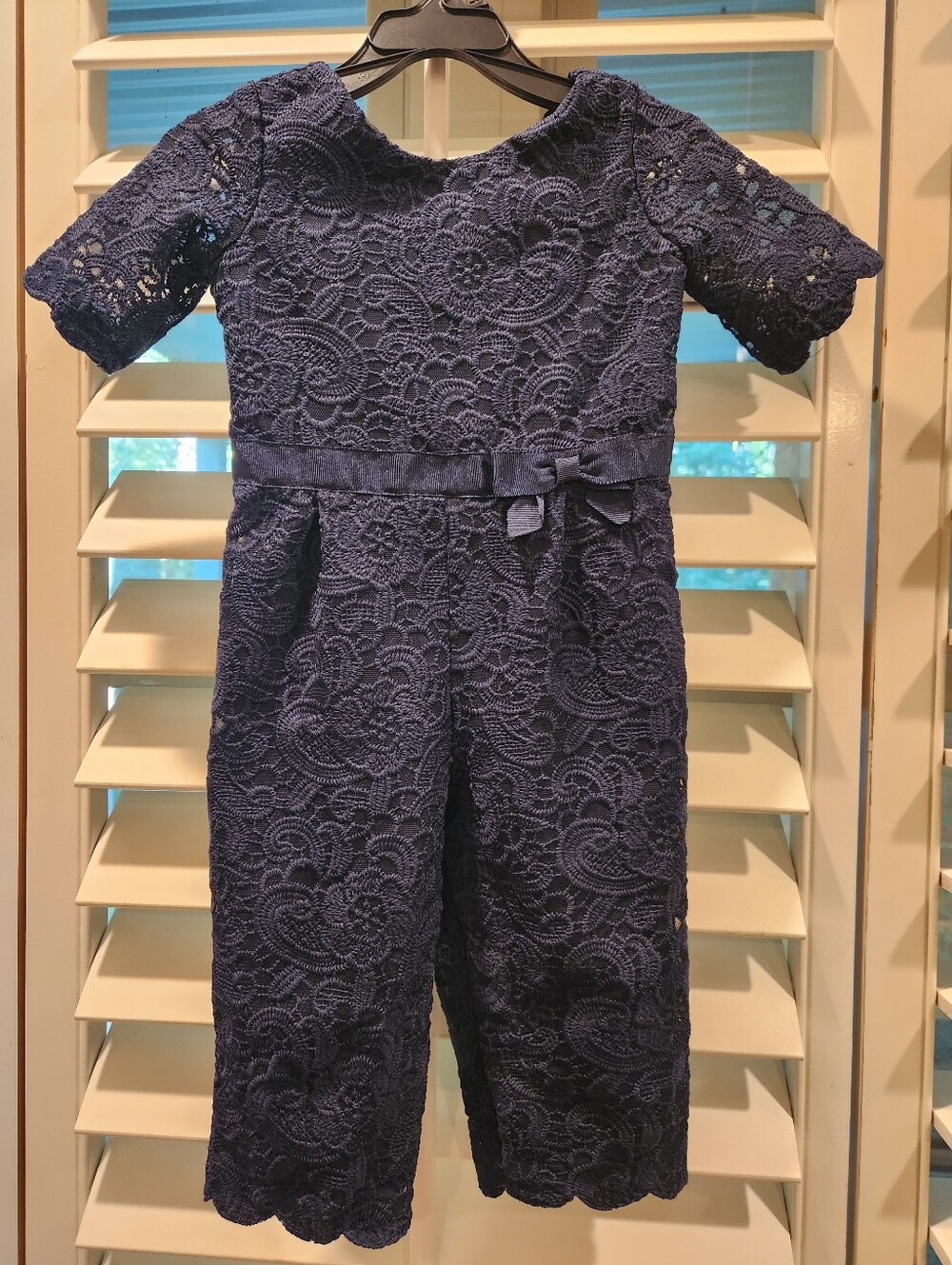 Janie and Jack Navy Lace Girls' Jumpsuit with Bow, Size 18-24M